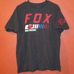 FOX Head Men Large Gray Red Blue Graphic Motocross Racing Short Sleeve Shirt